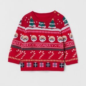 H&M New 12m Cute Ugly Christmas Sweater *Cotton Santa Christmas Trees Candy Cane